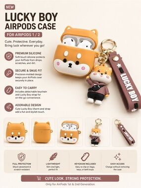 Lucky Brand Orange Lucky Boy Silicone AirPods 1 and 2 Case - AirPods 1-2 Case
